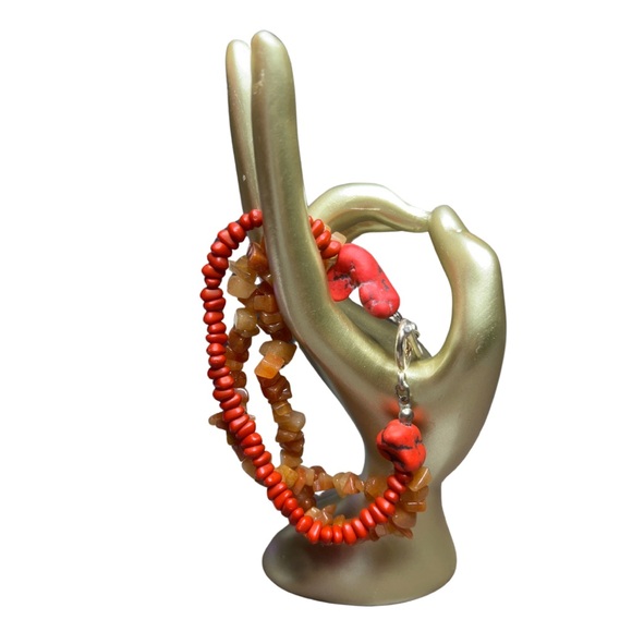Coral & Carnelian 3 Strand Bracelet - Picture 3 of 3